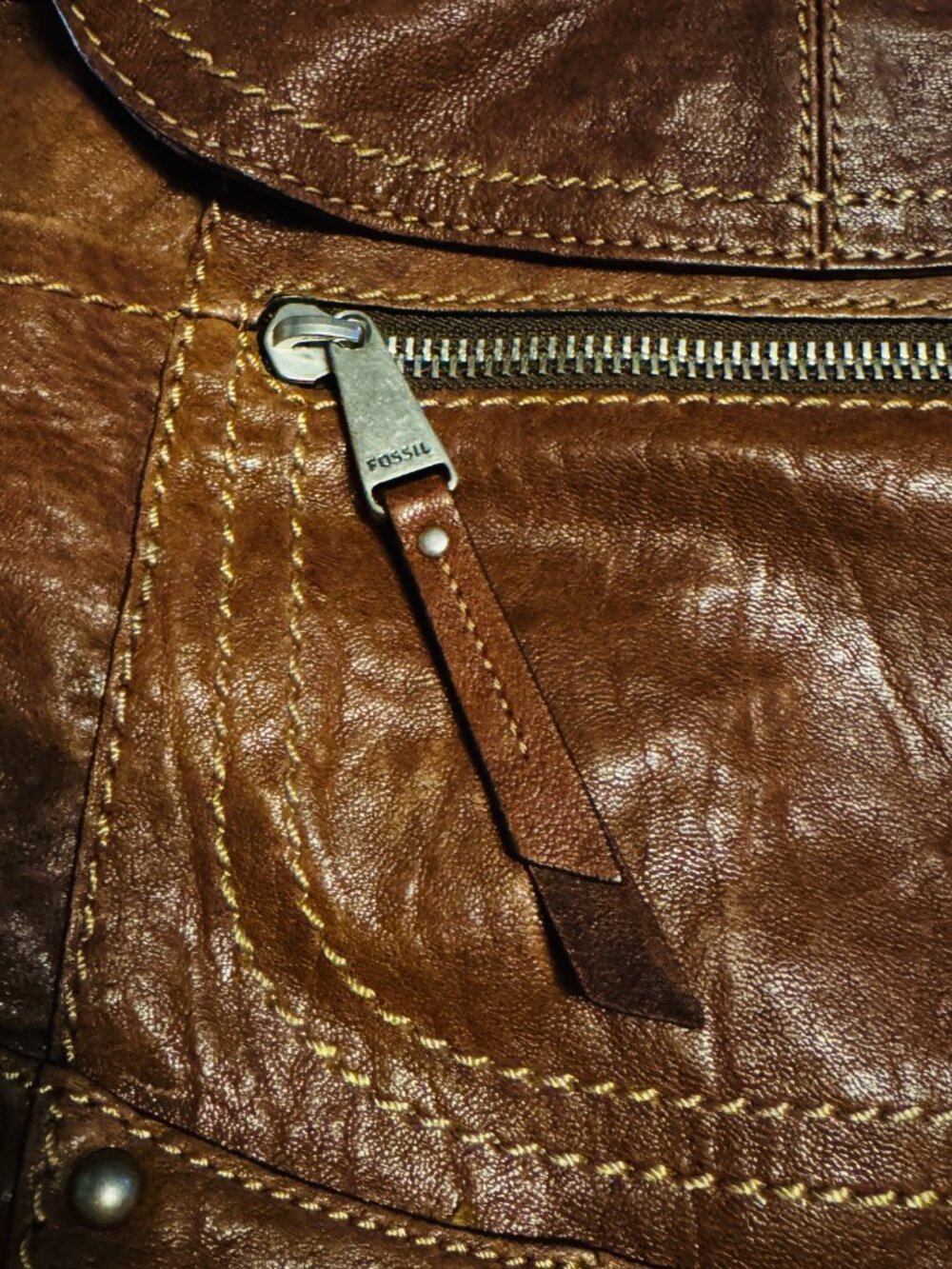 Brown Leather Fossil Satchel/Crossbody Bag - Picture 2 of 4